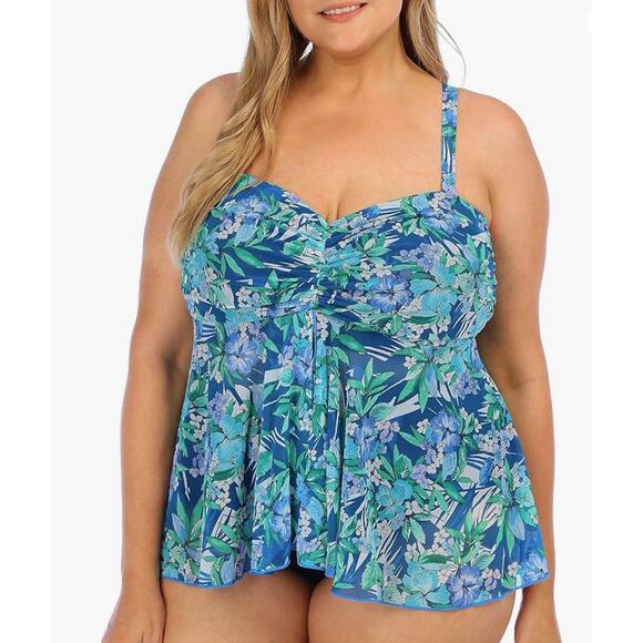 Fit 4 U Tankini Top Mesh Tango Swimwear Blue Bandeau Size 16 - Picture 1 of 8